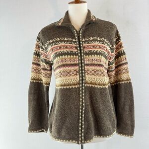 Vintage Heirloom Collectibles Brown Patterned Full Zip Fair Isle Sweater